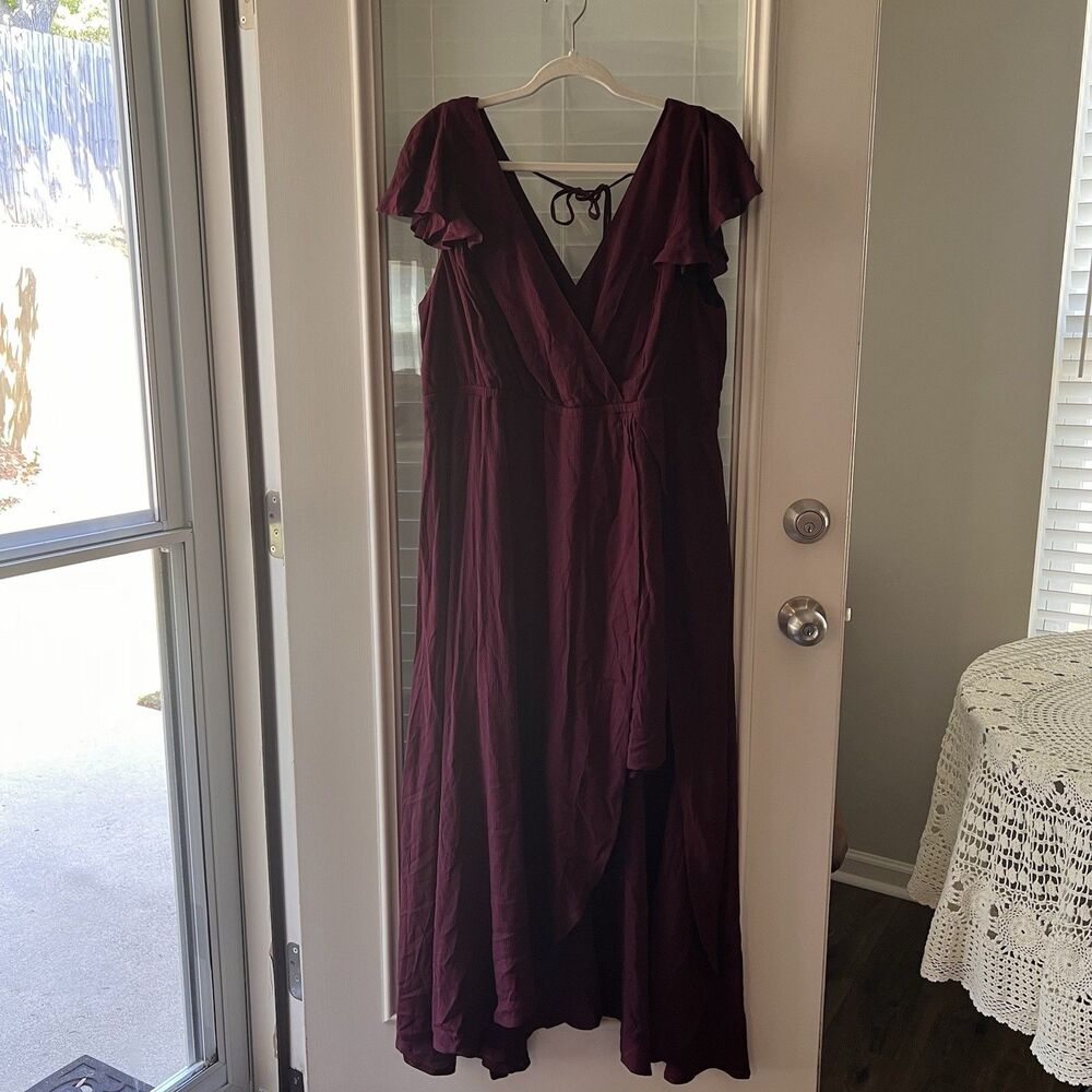 New Torrid Maxi Dress 1X Faux Wrap Gauzy Burgundy
